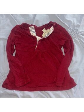 Burberry Kids Deep Red Long Sleeve Henley Top